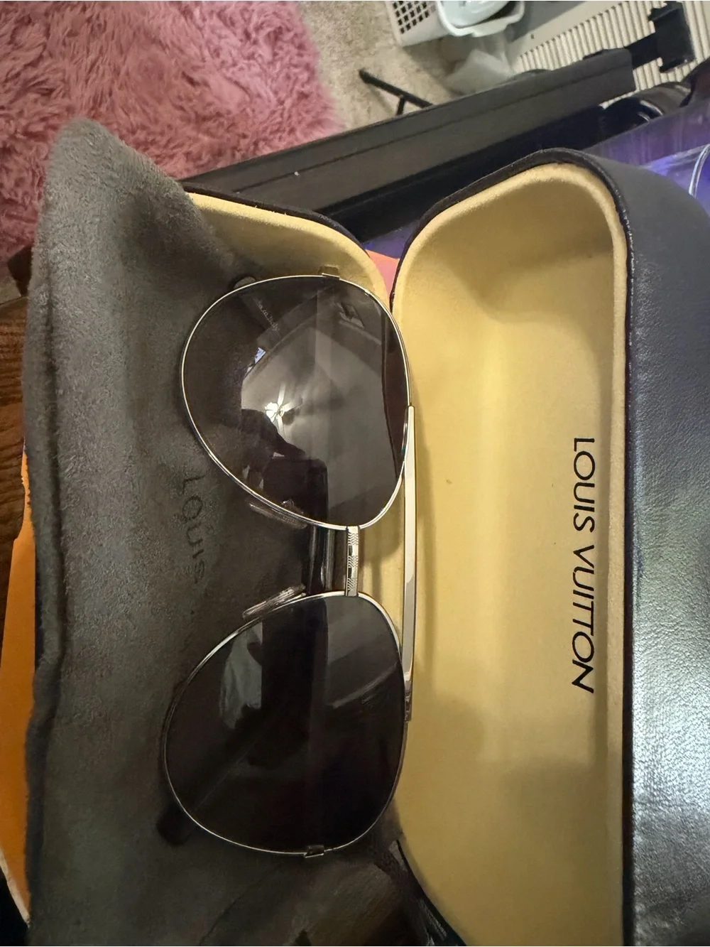 Louis Vuitton Men’s Aviator Sunglasses - Silver Frame, Black Lenses